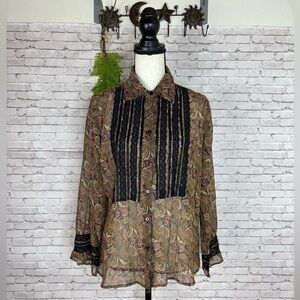 Vintage Whimsigoth Paisley Sheer Button Down Blouse